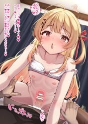 1boy ahoge bar_censor black_thighhighs blonde_hair blush bow bow_bra bow_panties bra bra_lift breasts censored collarbone commentary_request cowgirl_position cowgirl_position curtains deep_penetration female hair_ornament highres hololive indoors large_variant_set long_hair musical_note musical_note_hair_ornament navel nipples non_non_moral one_side_up open_mouth otonose_kanade panties panties_around_one_leg penis pov pov_crotch pussy red_eyes sex small_breasts sound_effects straddling straight thigh_strap thighhighs translation_request underwear uterus vaginal_penetration variant_set virtual_youtuber white_bra white_panties x-ray