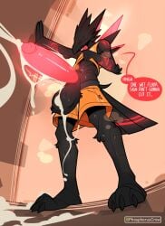 1boy 1male anthro anthro_male big_penis black_body black_feathers corrupted crow crow_humanoid cum cum_drip cum_dripping cum_dripping_from_penis cumming cumshot english_dialogue english_text erection excessive_cum furry furry_male hand_against_wall horny horny_male humanoid humanoid_genitalia humanoid_hands humanoid_penis lifted_shirt low-angle_view male_anthro massive_penis oc orange_clothes orange_shorts orange_top original_character penis_out penis_out_of_pants penis_out_of_shorts phosphoruscrow red_markings red_penis ryze_(phosphoruscrow) scp scp_foundation scp_logo speech_bubble steam steaming_body steaming_penis sweat sweating sweaty sweaty_balls sweaty_body tanktop throbbing_penis