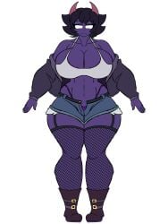 big_ass big_breasts big_butt black_hair black_hoodie boots breasts brown_boots fishnets hips hips_wider_than_shoulders hoodie jane_(vinny_angel94) jane_the_demon_girl_(vinny_angel) jean_shorts purple_body purple_panties purple_skin red_horns reference_image reference_sheet ripped_pants simple_background thick thick_ass thick_thighs thighhighs thighs vinny_angel94 white_background white_eyes white_topwear wide_hips