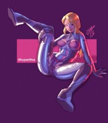 blonde_hair blue_eyes bra hyperitta metroid nintendo panties samus_aran torn_clothes zero_suit_samus
