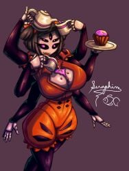 1girls 5_eyes alternate_version_at_source alternate_version_available big_ass big_breasts cleavage clothed clothing female kahoyisda liquid looking_at_viewer monster_girl muffet muffin neronej solo solo_female spider_girl teacup teapot thick_thighs undertale undertale_(series) wet_breasts woodfish