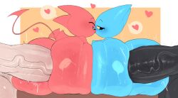 2025 absurd_res adorabat anal anal_sex anthro anthro_penetrated ass balls bat big_butt big_penis black_eyes blue_body cartoon_network crossover demon digital_media_(artwork) female female/female female_penetrated french_kissing genitals group heart_symbol hi_res huge_butt humanoid imp kissing looking_back looking_pleasured male male/female male_penetrating male_penetrating_female mammal mao_mao:_heroes_of_pure_heart motylek nude open_mouth penetration penile penile_penetration penis penis_in_ass red_body satina satina_(series) sex tail teeth tongue tongue_out wings yellow_sclera young young_anthro young_female young_humanoid young_penetrated