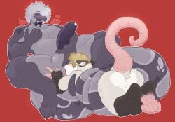 american_opossum anal anthro ass balls big_butt big_penis closed_eyes dominant dominant_anthro dominant_male duo forked_tongue genitals hi_res humanoid_genitalia humanoid_penis licking long_tail male male/male male_rimming_male mammal marsupial muscular muscular_anthro muscular_male nude_anthro nude_male open_mouth oral pecs penis rear_view red_background reptile rimming scalie sex simple_background sinisterheaven size_difference snake spread_legs spreading submissive submissive_anthro submissive_male tail tail_around_partner thick_penis thick_thighs tongue tongue_out virginia_opossum
