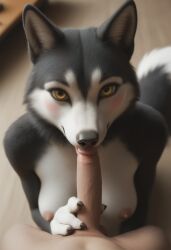 ai_generated anthro anthropomorphic beautiful big_breasts blowjob breast_focus breasts canine curvy_hips dog_girl female female_focus female_only fur furry furry_only husky in_heat looking_at_viewer oral oral_sex posing_for_the_viewer realistic seductive seductive_look seductive_smile sexy sexy_body sexy_pose sucking_penis tits_out voluptuous