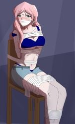1girls almost_naked angry angry_blush anthea_hopper arms_behind_back barely_clothed blue_underwear blush bondage bra breasts chair cloth_gag cloth_over_mouth code_lyoko exposed_legs exposed_midriff female female_only gag green_eyes human human_only ironhide7 jeans jeans_skirt legs midriff naked nudity open_pants panties pants pink_eyebrows pink_hair rape red_blush rope_bondage short_jeans short_pants sitting sitting_on_chair tied_to_chair tied_up white_gag white_rope white_skin