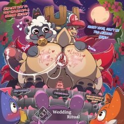1:1 absurd_res after_anal after_sex anthro antlers anus ass balls big_butt blush bodily_fluids body_writing bovid brown_body brown_fur caprine clothing crown cult_of_the_lamb deer duo english_text erection foreskin fur gaping gaping_anus gay gay_male gay_sex genital_fluids genitals hat headgear headwear hi_res hooves horn hypnosis lamb_(cult_of_the_lamb) male male/male male_only mammal massive_monster_(studio) mind_control mrt0ony new_world_deer one_piece penis precum public public_exposure reindeer sheep shortstack text tony_tony_chopper white_body white_fur writing_on_butt
