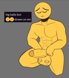 2020s 2025 2d 2d_(artwork) abs balls big_balls big_penis closed_eyes emoji emoji_(race) hi_res highres large_penis male male_focus male_only midriff muscle muscles muscular muscular_male navel nude nude_male on_knees penis pensive pinup simple_background solo solo_male srrealleaf toned_stomach