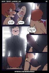 2025 anthro ass assisted_exposure big_breasts black_body black_fur black_nose blush bodily_fluids breasts canid canine canis clothing comic dialogue disney domestic_dog duo english_text erection fellatio female fur genitals goof_troop hi_res male male/female mammal marik_azemus34 mature_female max_goof nude oral peg_pete penile penis saliva sex speech_bubble swimming_trunks swimwear text undressing undressing_another url