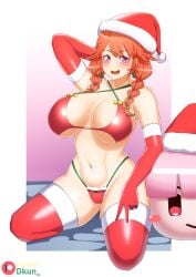 1girls armpits belly belly_button big_breasts bikini blush christmas dkun female_only hololive hololive_english hololive_myth large_breasts long_gloves looking_at_viewer orange_hair peace_sign purple_eyes santa_hat skimpy sole_female staring_at_viewer takanashi_kiara thick_thighs thighhighs twin_braids two_tone_hair virtual_youtuber