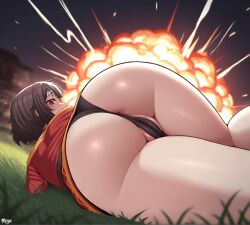 1girl 1girls anus_peek artist_request ass ass_focus big_ass explosion female kono_subarashii_sekai_ni_shukufuku_wo! looking_at_viewer looking_back megumin pussy pussy_peek red_eyes tagme