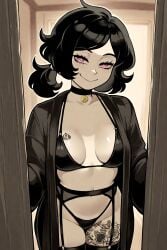 1female 1girls ai ai_art ai_assisted ai_generated ashley_graves black_hair black_lingerie blacked blackedcommiss1 choker female lingerie looking_at_viewer pink_eyes queen_of_spades solo solo_female solo_focus the_coffin_of_andy_and_leyley