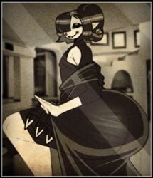 crossdressing crossdressing_male dongwongtang dress femboy gigantic_ass levi_(dongwongtong) looking_at_viewer monochrome pale-skinned_male pale_skin photo skirt_lift