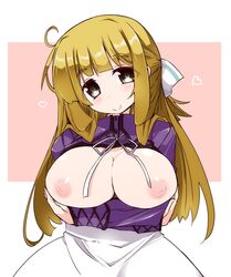 blonde_hair blush bow breasts clothed gray_eyes nipples nogi_sonoko smile yuuki_yuuna_wa_yuusha_de_aru