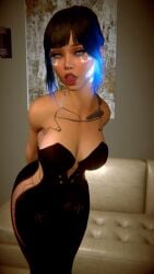 1girls 3d 4k aqua_eyes big_breasts blue_hair crashbanditkut cyberpunk dress eyelashes female female_focus hair hi_res high_resolution highres light-skinned_female light_skin lips long_eyelashes looking_at_viewer medium_hair nail_polish nails navel one_piece_suit open_mouth original original_character robot robot_girl solo suit tongue virt-a-mate virtamate