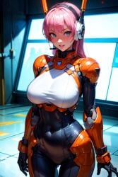 ai_generated android blue_eyes blush large_breasts long_hair mega_man mega_man_x minerva_(mega_man) pink_hair