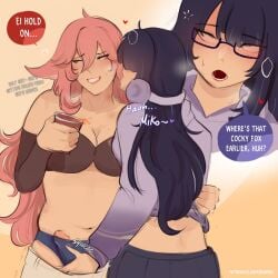 blush boner bulge_through_clothing drunk erect futanari genshin_impact groping groping_through_clothes half_naked neck raiden_shogun yae_miko