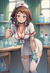ai ai_assisted ai_generated big_breasts cleavage my_hero_academia nurse_uniform ochako_uraraka tagme