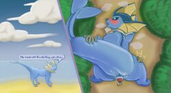 absurd_res animal_genitalia animal_penis animal_vulva beach blue_body blush breath burnyburnstein canid canine canine_genitalia canine_penis canine_vulva cloud cloudy_sky cum_strand dark_eyes digital_media_(artwork) disembodied_hand disembodied_penis duo eeveelution english_text female feral from_behind_position generation_1_pokemon genitals hi_res interspecies knot male male/female mammal nintendo open_mouth outside panting penis plant pokemon pokemon_(species) pokephilia pussy sand sea sex shrub sky slap spread_legs spreading standing standing_sex tail tail_grab text thick_tail two_panel_image vaporeon water zoophilia