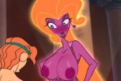 1boy 1girls aphrodite_(greek_mythology) aphrodite_(hercules) big_breasts big_nipples blush blushing_female breasts disney edit edited edited_screencap eyes_wide_open female goddess heart_eyes hercules_(disney) male marioa13 nipples purple_body purple_skin shiny_hair showing_breasts yellow_hair