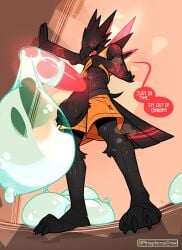 1boy 1male anthro anthro_male big_penis black_body black_feathers condom_filling condom_on_floor condoms_on_floor corrupted crow crow_humanoid cum_in_condom cum_in_container cumming cumshot english_dialogue english_text erection excessive_cum filled_condom filled_condoms furry furry_male hand_against_wall horny horny_male humanoid humanoid_genitalia humanoid_hands humanoid_penis lifted_shirt low-angle_view male_anthro massive_penis oc orange_clothes orange_shorts orange_top original_character penis_out penis_out_of_pants penis_out_of_shorts phosphoruscrow red_eyes red_markings red_penis ryze_(phosphoruscrow) scp scp_foundation scp_logo smile smiling smiling_at_viewer speech_bubble steam steaming_body steaming_penis sweat sweating sweaty sweaty_balls sweaty_body tanktop throbbing_penis