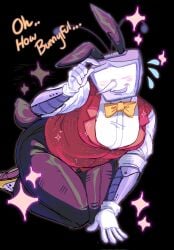 1boy 2025 antennae ass blush bowtie breasts bunny_boy bunny_ears bunny_tail bunnysuit chubby chubby_male clothed clothed_male clothes clothing color colored deltarune deltarune_chapter_3 digital_drawing_(artwork) digital_media_(artwork) english_text gloves hips male male_breasts male_focus male_only male_with_breasts moobs pointy_nose rabbit_ears rabbit_tail simple_background smile smiling solo solo_male suit tenna_(deltarune) text thick_ass thick_thighs thighs tv tv_head wide_hips