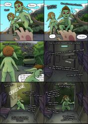 absurd_res ass bodily_fluids colored comic crying dialogue digital_drawing_(artwork) digital_media_(artwork) duo english_text female flaccid forest genitals goblin greenbuncafe hi_res humanoid inner_monologue male nude offscreen_death outside penis plant post-apocalyptic pubes pussy shaded tears text thinking tree vehicle vulva