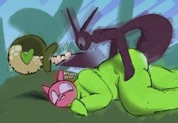absurd_res ambiguous_gender ambiguous_penetrating animal_humanoid antennae_(anatomy) arsinnamon arthropod arthropod_humanoid belly bent_over blush caterpillar caterpillar_humanoid duo egg eggs_in_belly eyelashes female filled_womb heart_symbol hi_res humanoid hymenopteran hymenopteran_humanoid impregnation insect_humanoid insects larger_on_bottom larva larva_humanoid obese overweight oviposition ovipositor_in_ass parasitoid_wasp penetration questionable_consent simple_background simple_coloring simple_eyes size_difference slightly_chubby smaller_on_top stinger toony uterus wasp wasp_humanoid