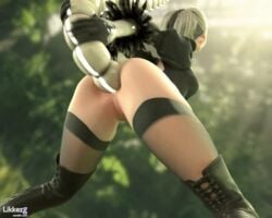 3d anal anal_grip anal_object_insertion animated ass bent_over blindfold bottomless breasts dress female grey_hair guided_penetration lace-up_boots large_ass large_insertion legs likkezg medium_hair nier nier:_automata pussy sex short_hair silver_hair stockings tentacle tentacle_sex thigh_boots thighhighs thighs white_hair yorha_2b