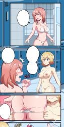 2girls blonde_hair breasts female hair large locker nude panties removing room sex yuri