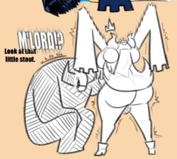 1boy ass backsack breasts dongwongtang huge_ass male male_shortstack monochrome original_character shortstack size_difference teapot_(body_type)