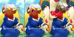 absurd_res anstingdude anthro asian_clothing big_breasts big_penis blush blush_lines bodily_fluids breasts brown_body brown_fur clothing cyndaquil east_asian_clothing exclamation_point female feral fluffy_ears fur generation_2_pokemon generation_4_pokemon generation_8_pokemon genital_fluids genitals grabbing_head green_body green_fur group heart_eyes heart_symbol hi_res hisuian_form hisuian_typhlosion humanoid japanese_clothing kimono knot lagomorph long_ears lopunny male mammal mountain musical_note musical_symbol nintendo penis penis_on_face petting pink_eyes pokemon pokemon_(species) precum purple_body purple_fur question_mark quilava red_eyes regional_form_(pokemon) rodent scarf sitting smile sweat sweatdrop symbol text touch_grass vein veiny_penis yellow_body yellow_fur