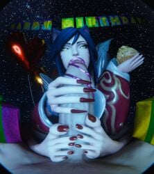1boy 1female 1girls 1male ahri ahri_(league_of_legends) barefoot birthday birthday_sex blowjob cat_ears catgirl circumcised feet feet_on_penis foot_fetish foot_focus foot_play footjob league_of_legends locorememory long_ears long_fingernails long_nails long_toenails long_toes nail_polish red_nail_polish red_nails red_toenails toenail_polish toenails toes unseen_character unseen_male_face