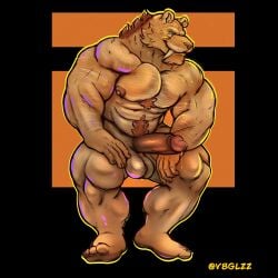 aged_up anthro balls blue_sky_studios bodily_fluids body_hair diego_(ice_age) digital_media_(artwork) erection fangs felid fur genital_fluids genitals hi_res humanoid_genitalia humanoid_penis ice_age_(series) male mammal muscular muscular_anthro muscular_male nipples nude penis prehistoric_species saber-toothed_tiger simple_background smile solo stocky teeth v8glzz