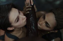 1boy 1boy2girls 2girls 2girls1boy big_penis biohazard capcom cooperative_fellatio dark-skinned_female dark-skinned_male dark_hair dark_hair_female faceless_male hand_on_penis interracial jill_valentine jill_valentine_(sasha_zotova) kissing_penis kneeling kneeling_female light-skinned_female light_skin pleasure_face resident_evil resident_evil_3 resident_evil_5 sheva_alomar tanuking3d unseen_male_face