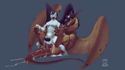 anal anal_sex anthro anthro_on_feral balls cum cum_in_ass cum_inside dragon duo erection excessive_cum feral inflation korichi male muscular penetration sex smile wings yaoi zoophilia