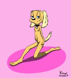 anthro brandy_&_mr_whiskers brandy_harrington breasts canine collar disney disney_channel female kinaj mammal nipples nude pose solo toon_disney