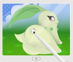 2017 chikorita female feral infamousrel looking_at_viewer nintendo pokeandpenetrate pokemon pussy solo video_games