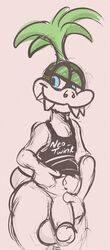 1boy 2017 anthro balls blue_eyes bottomless circumcised clothed clothing clothing_lift erection eyewear flat_colors glasses hair humanoid_penis iggy_koopa koopa koopaling looking_to_the_side male male_only mario_(series) nintendo penis presenting scalie shirt shirt_lift simple_background sketch smile solo standing tank_top testicles the-alfie-incorporated video_games