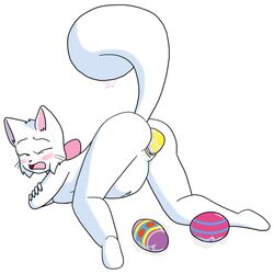 all_fours anthro ass big_belly bittersweet_candy_bowl blue_eyes blush bow breasts dawnvula easter egg egg_laying feline female fur holidays lucy_(bcb) mammal nude pain pregnant pussy pussy_juice raised_tail solo spreading sweat teenager white_fur young