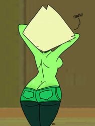 back_view female gem_(species) peridot_(steven_universe) sideboob solo steven_universe theeyzmaster topless