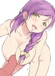 alternate_hairstyle braid breasts cum cum_in_mouth deyuuku earrings female green_eyes jewelry large_breasts long_breasts love_live! love_live!_school_idol_project nude paizuri single_braid toujou_nozomi