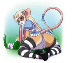 anthro anus ass backsack balls blush bow clothing easter_eggs eyewear footwear fur furry furry_only girly glasses high_heels lavenderpandy legwear looking_back male male_only mammal mouse plump_lips rodent shoes stockings tail