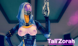 1girls alien armor artist_name breasts character_name eromaxi eyewear female female_only gauntlets glasses gloves goggles gun helmet holding_gun holding_weapon hood humanoid large_breasts mass_effect nipples patreon purple_skin quarian solo tali'zorah_nar_rayya upper_body weapon web_address