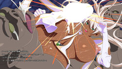 breasts dark_skin huge_breasts kick long_hair monster nipples noriheita text translation_request yuuwaku_ikusame_kai