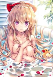 1girls bath blonde_hair female female_only long_hair original original_character petals pink_eyes rei_(rei's_room) rubber_duck solo