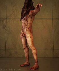 1boy 3d abs bara blood dirty erect_nipples flaccid full_body killystein male_only muscles nude penis pointing_at_viewer pyramid_head scars silent_hill silent_hill_(film) silent_hill_homecoming source_filmmaker tattoo testicles