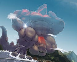 anthro balls big_balls big_penis cloud dinosaur flaccid fracshun huge_balls huge_cock macro male male_only muscular penis solo