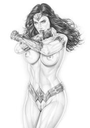 1girls actress amazon amazonian armando_huerta armlet bare_shoulders batman_v_superman belly belt big_breasts bracelet breasts celebrity dc_comics dc_extended_universe diana_prince eyelashes female female_only gal_gadot gloves hips jewelry justice_league large_breasts legs long_hair monochrome navel nipples pussy simple_background solo standing superheroine tagme thighs tiara topless vagina white_background wonder_woman wonder_woman_(dceu) wonder_woman_(series)