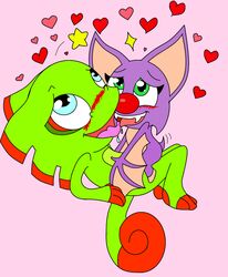 bat blush chameleon laylee lizard open_mouth tongue_out yooka yooka-laylee