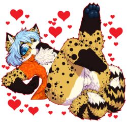 anthro balls blue_hair blue_nose bottomless canine cheetah chest_tuft clothed clothing eyewear feline fox glasses hair hindpaw hybrid kemono lovelesskiax male_only mammal multi_tail neko_ed one_eye_closed open_shirt panties paws shirt tongue tongue_out tuft underwear